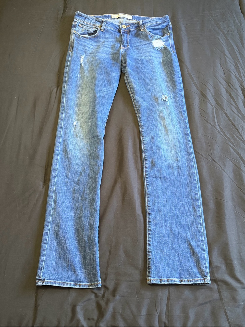Vintage 2000s Abercrombie & Fitch low rise flare blue jeans.